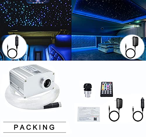 AZIMOM Bluetooth 10W Twinkle RGBW LED Fiber Optic Star Ceiling Lights Kit Mixed 375pcs 9.8ft Strands Music Sound Activated APP Remote Control for Car Indoor Home Interior Star Decoration