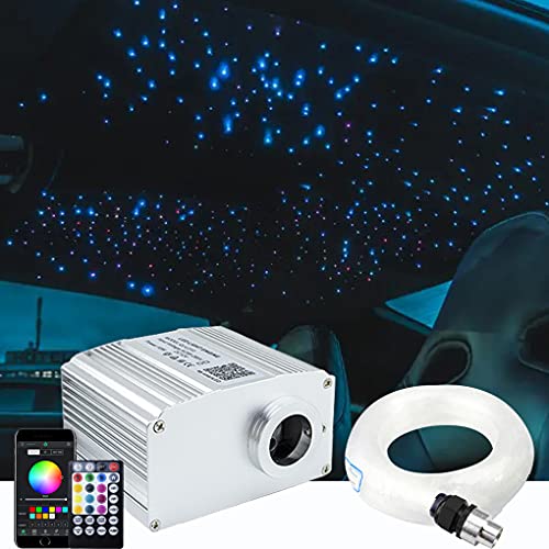 AZIMOM Bluetooth 10W Twinkle RGBW LED Fiber Optic Star Ceiling Lights Kit Mixed 375pcs 9.8ft Strands Music Sound Activated APP Remote Control for Car Indoor Home Interior Star Decoration