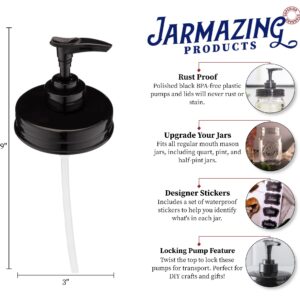 Jarmazing Products Mason Jar Soap Dispenser Lids - Plastic - Black - for All Regular Mouth Jars - 3 Pack