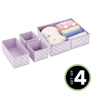 mDesign Fabric 4 Piece Baby/Kids Nursery Drawer Organizer Bins for Dresser and Closet Organization, Hold Clothes, Underwear, Diaper, Socks, Lido Collection, Light Wisteria Purple/White Polka Dot