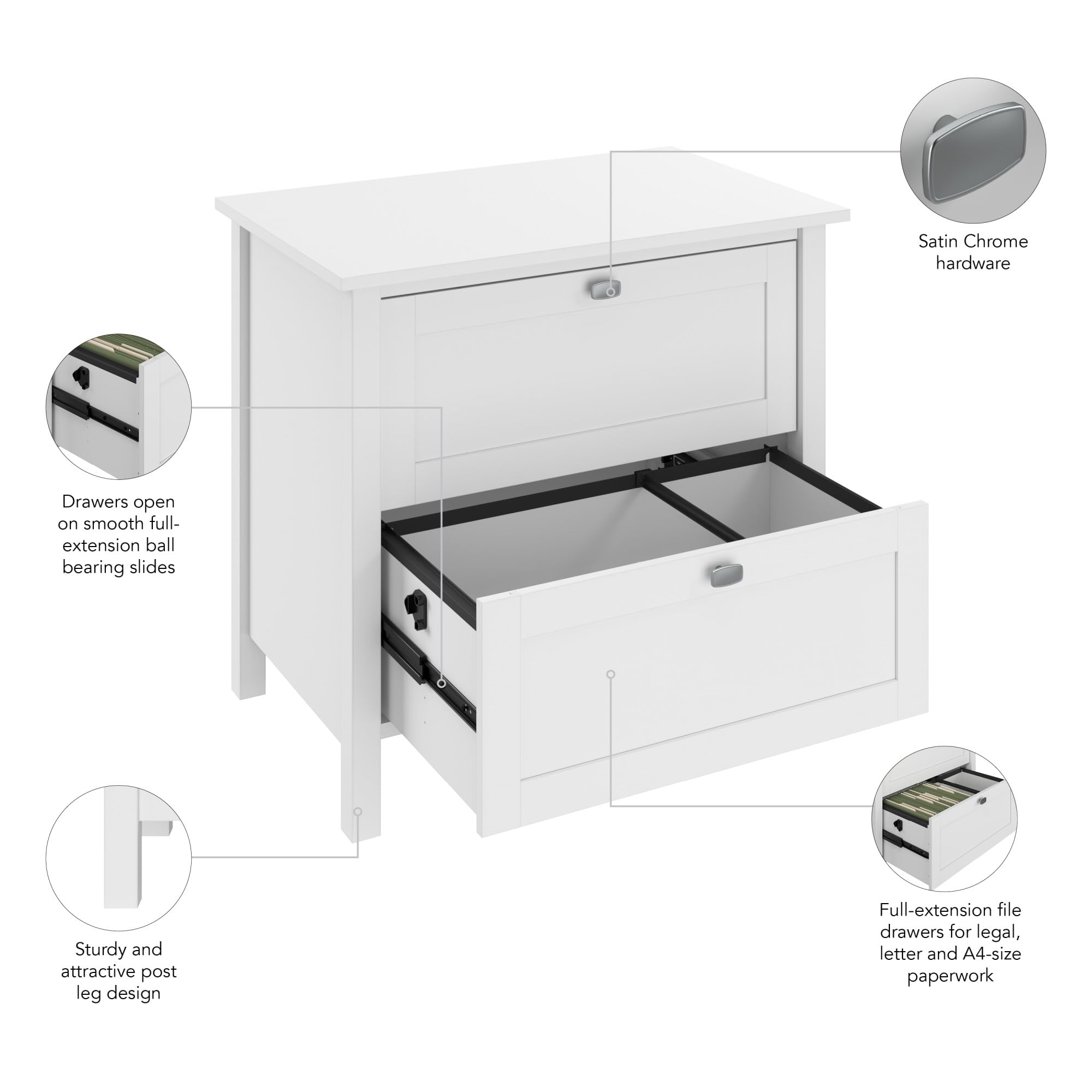 Bush Furniture Lateral File Cabinet with Satin Chrome Hardware Broadview Collection 2 Drawer Filing Unit for Home Office