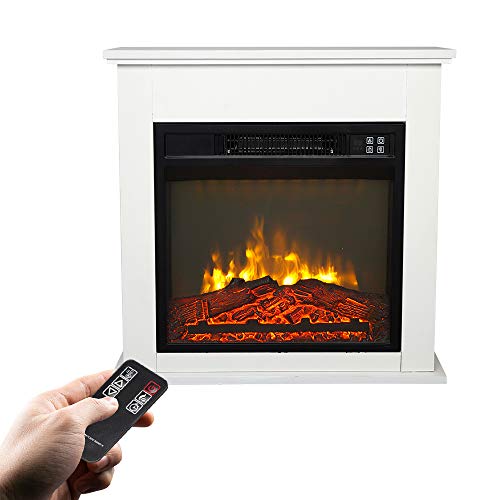Zokop 25''W Freestanding Electric Fireplace Stove Space Heater with Realistic Flame, Wood Mantel, Remote Control for Home Room Indoor, 1500W-Black