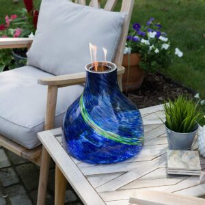 EchoFlame - Illuminarie Magnum Glass Indoor/Outdoor Portable Tabletop Fireplace and Gel Burner. Use with Certified Safe EchoFlame Gel-Fuel cans. Blue/Green, 11.75 x 12.25 inches