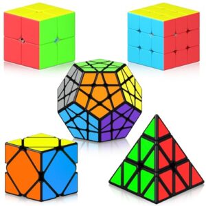 vdealen speed cube set, cube bundle 2x2 3x3 pyramid dodecahedron skewb magic cube pack, puzzle cube collection toys easter valentines day gift for kids teens adults- 5 pack
