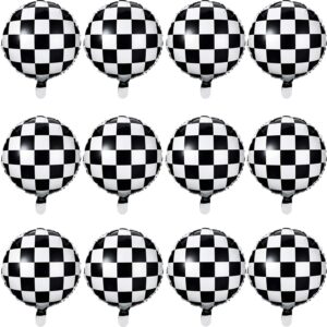 checkerboard balloon aluminum foil balloon black white checkered balloon for racing themed party decoration supply, 18 inches (12)