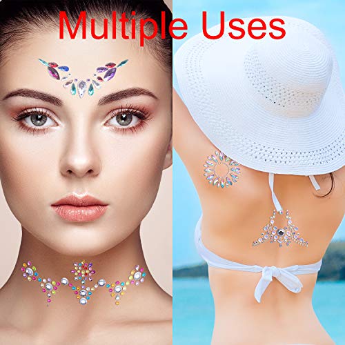 Duufin 12 Sets Face Jewels Sticker Body Gems Mermaid Face Gems Belly Crystal Tears Gems Rhinstone Face Jewel for Rave Festival Party