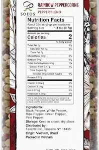 Soeos Rainbow Peppercorns, 8oz (Pack of 1), Non-GMO, Kosher, Packed to Keep Peppers Fresh, Peppercorn for Grinder Refill, Whole Peppercorns