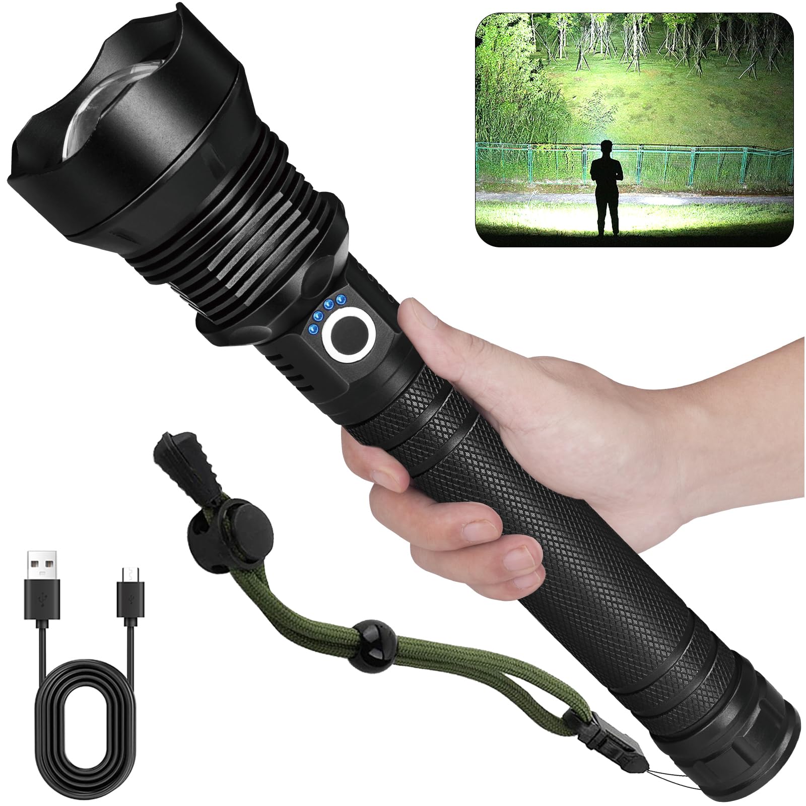 Cinlinso Flashlights High Lumens Rechargeable, 900,000 Lumens Super Bright Led Flashlight, Flash Light with 5 Modes, IPX6 Waterproof, Handheld Powerful Flashlight for hu∩ting, Camping, Emergencies