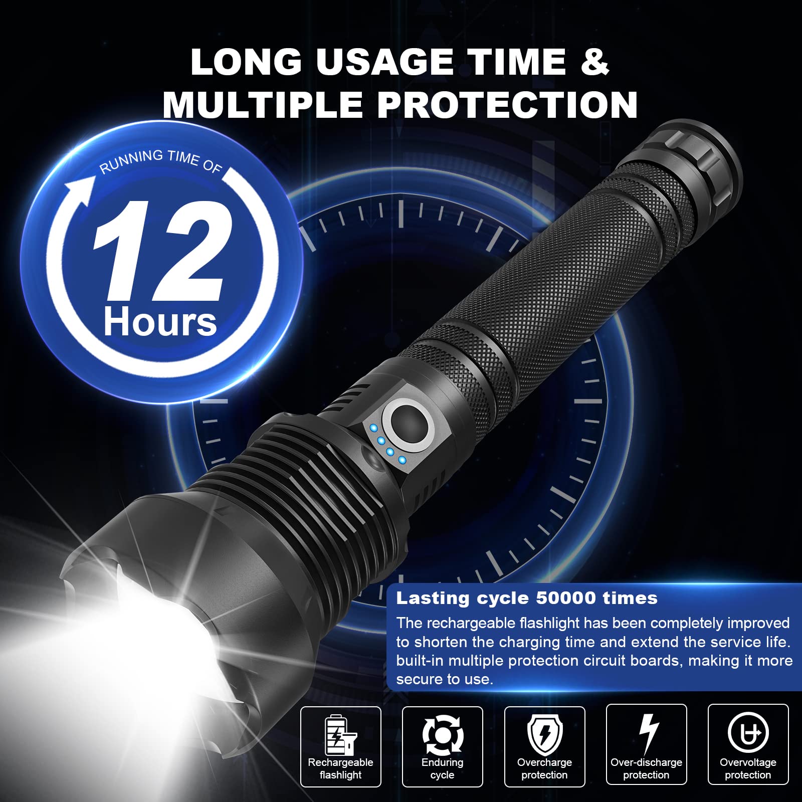 Cinlinso Flashlights High Lumens Rechargeable, 900,000 Lumens Super Bright Led Flashlight, Flash Light with 5 Modes, IPX6 Waterproof, Handheld Powerful Flashlight for hu∩ting, Camping, Emergencies