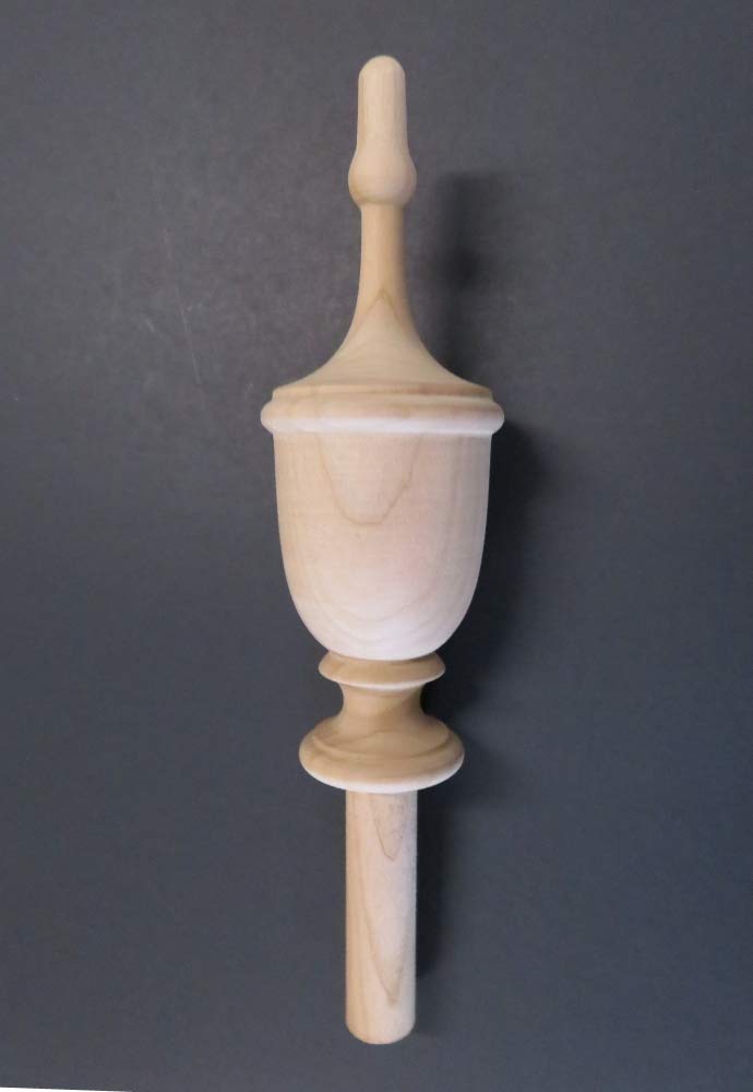 Petite Wood Finial 4 1/2 High x 1 1/2 Inch Wide. Choice: Oak Cherry Maple Walnut Mahogany (Cherry)