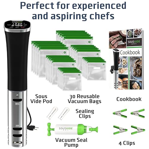 SOUSVIDE ART Sous Vide Immersion Cooker Kit - Machine with Digital Timer, Temp Control, 30 Bags, Vacuum Pump, Suvee Cooker Gift for Chefs