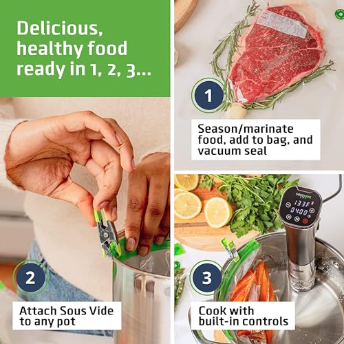 SOUSVIDE ART Sous Vide Immersion Cooker Kit - Machine with Digital Timer, Temp Control, 30 Bags, Vacuum Pump, Suvee Cooker Gift for Chefs