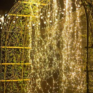 Cynzia 2 Pack Fairy Lights, 250 LEDs Waterfall String Lights, Battery Operated Twinkle Light with Remote, Branch Watering Can Firefly Lights for Garden Outdoor Christmas Tree Decor