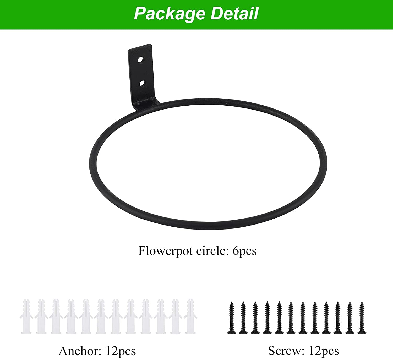 TQVAI 6 inch Flower Pot Holder, Wall Planter Ring Hanger, Wall Mounted Pot Hook Bracket, 6 Pack, Black