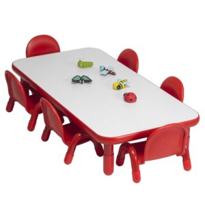 angeles baseline toddler table & 6 chairs set, daycare seating for toddlers, toddler desk & chairs, red