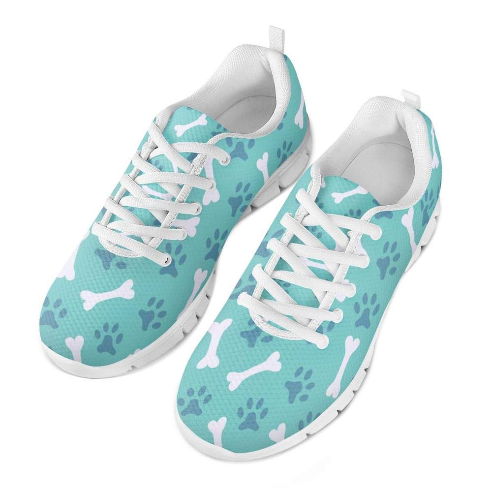 HUGS IDEA Womens Running Sneakers Novelty Pet Paws with Dow Bone Printed Pink Lace-up Flats Air Cushion Lightweight Tennis Sneakers