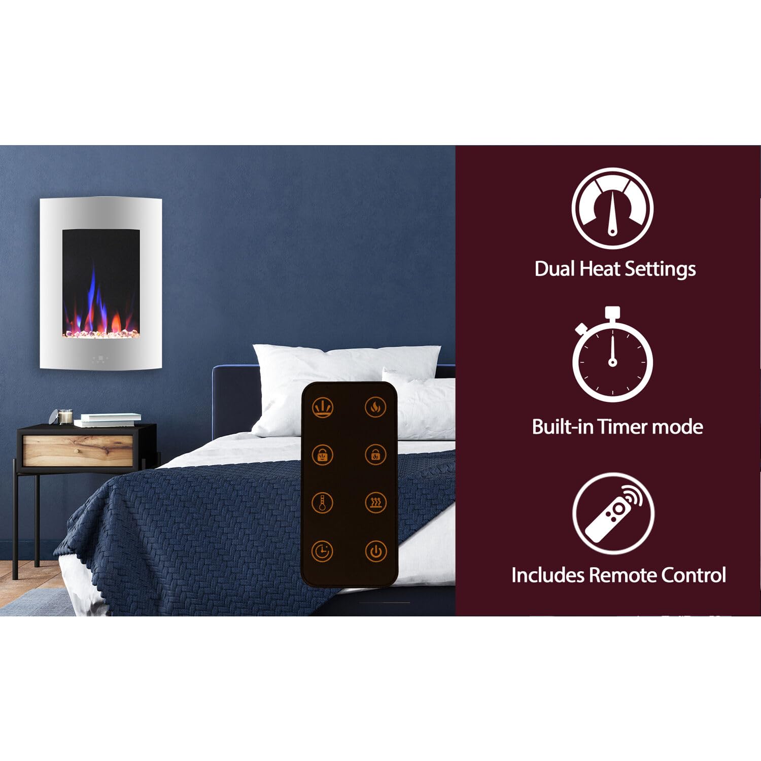 Cambridge 19.5" Curved Vertical Color Changing Wall Mount Electric Fireplace with Crystal LED Display, Remote