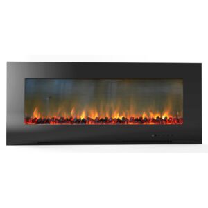 cambridge 56-in. metropolitan wall-mount electric fireplace in black with burning log display