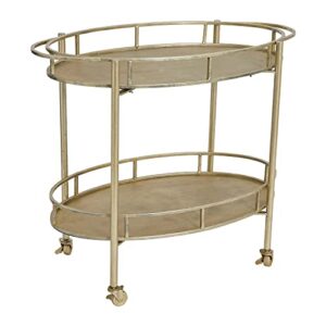 creative co-op art deco oval 2-tier bar cart with wheels, antique silver finish