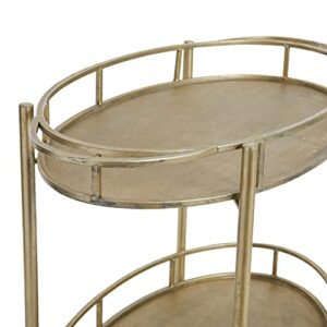 Creative Co-Op Art Deco Oval 2-Tier Bar Cart with Wheels, Antique Silver Finish