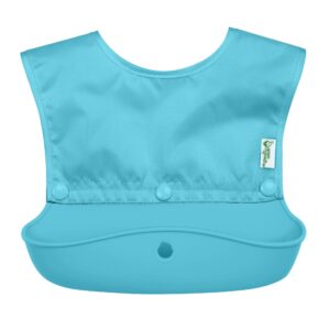 green sprouts snap & go silicone food-catcher bib | soft, waterproof top + silicone scoop |roll up for easy travel |made without pvc, formaldehyde, azo dyes, aqua