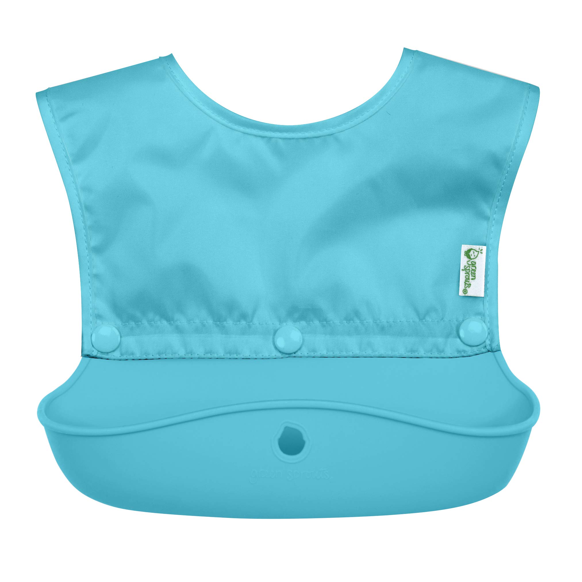 green sprouts Snap & Go Silicone Food-Catcher Bib | Soft, Waterproof Top + Silicone Scoop |Roll Up for Easy Travel |Made Without PVC, Formaldehyde, AZO Dyes, Aqua