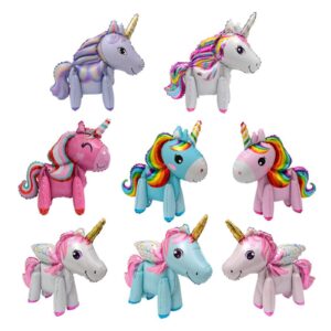 3d unicorn balloons for birthday party, wedding, baby shower decoration supplies, party foil balloon for children kids gift & toys (8 pack)