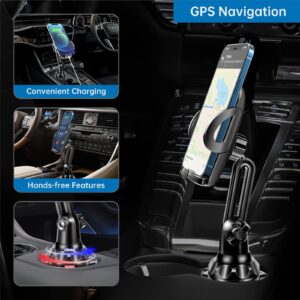 TOPGO Cup Phone Holder for Car, [No Shaking & Stable & Adjustable Pole] Car Cup Holder Phone Mount, Cell Phone Cradle for iPhone 14 and More Smart Phone - Black