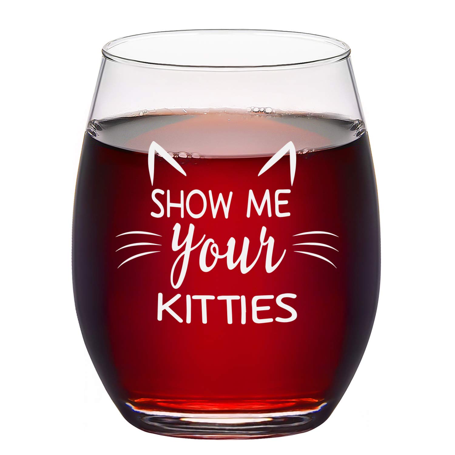 Show Me Your Kitties Stemless Wine Glass, Funny Wine Glass for Women Cat Lovers Girlfriend Wife Mom Friends