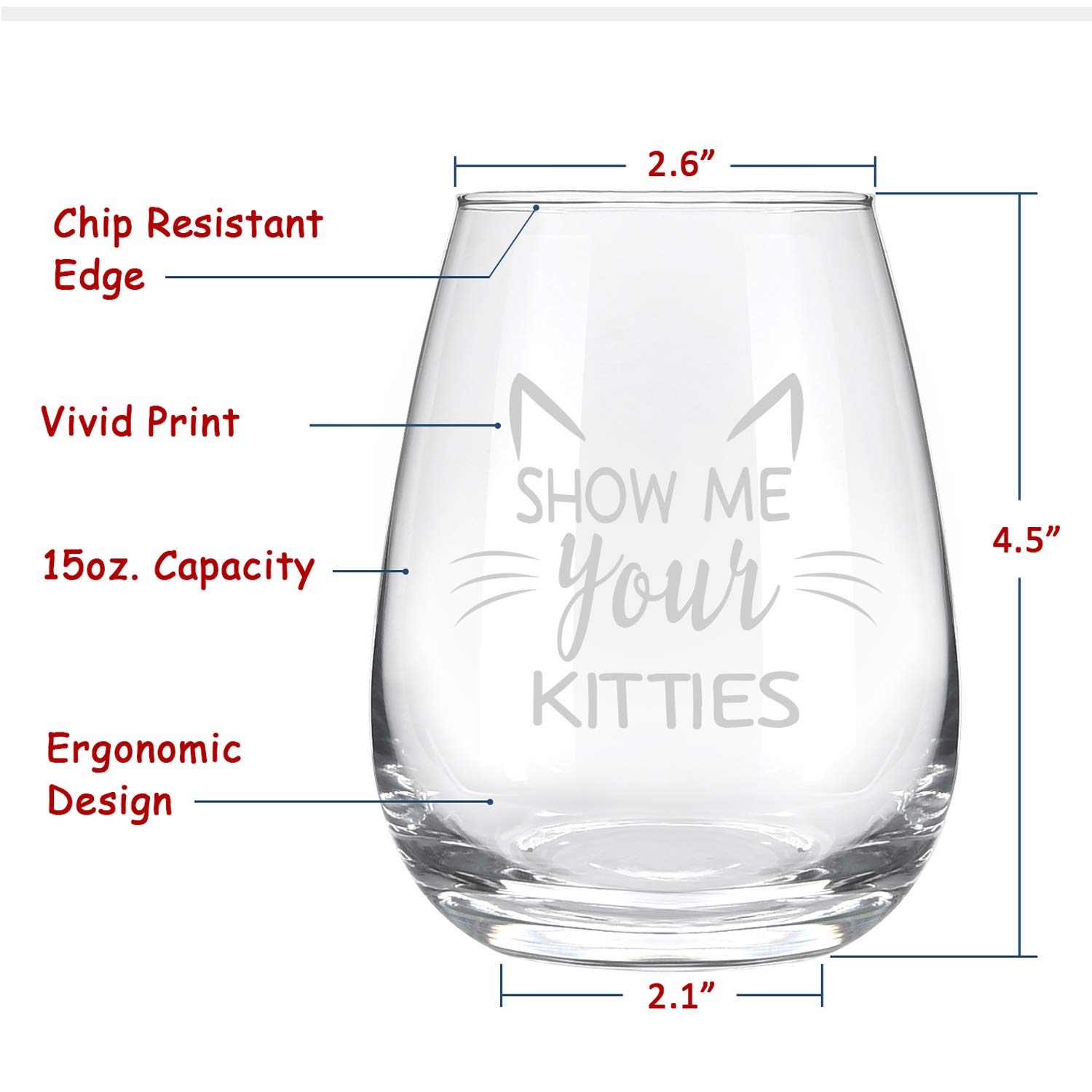 Show Me Your Kitties Stemless Wine Glass, Funny Wine Glass for Women Cat Lovers Girlfriend Wife Mom Friends