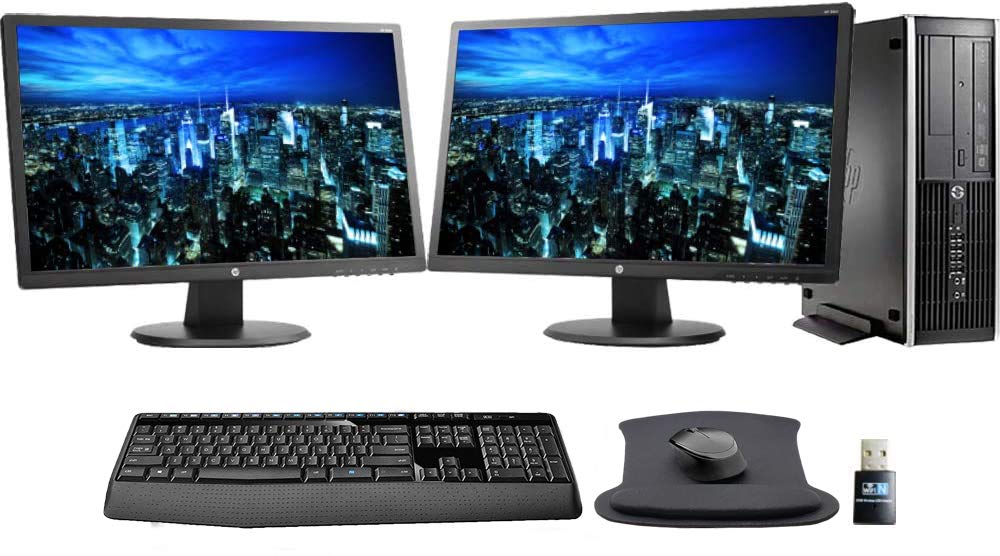 HP Elite 8300 PC with 2 x 24 inch 24UH Monitors, Wireless Keyboard and, Gel Pad, WiFi, Intel i5, 8GB, 480GB SSD Storage, Windows 10 (Renewed)