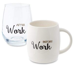 coffee mug wine gift set, white cup and stemless wine glass set for coworker best friend teacher doctor nurse dentist women men graduation wedding birthday present secret santa holiday (work)