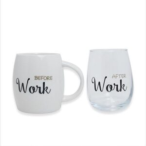 Coffee Mug Wine Gift Set, White Cup and Stemless Wine Glass Set for Coworker Best Friend Teacher Doctor Nurse Dentist Women Men Graduation Wedding Birthday Present Secret Santa Holiday (Work)