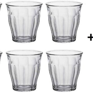 Duralex Picardie Drinking Glasses Set of 6 - Tempered Glass Tumblers with Microfiber Polishing Cloth Classic Design, Easy to Hold Duralex Glasses for Kitchen, Dining Table (7.5 Oz.)