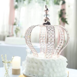 TABLECLOTHSFACTORY 14" Rose Gold Crystal Metallic Royal Crown Cake Topper with 168 Acrylic Beads For Wedding Birthday Party Special Event