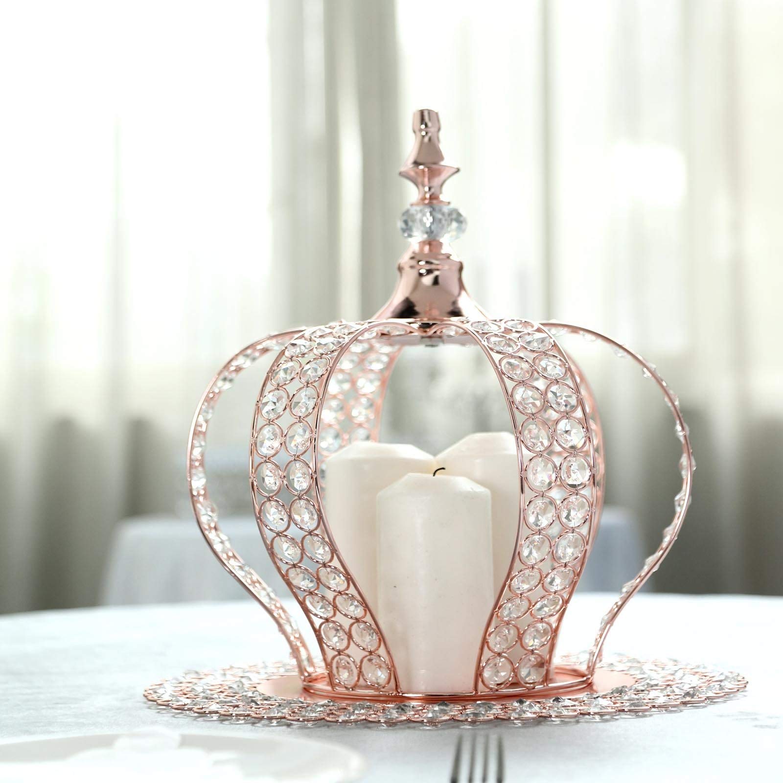 TABLECLOTHSFACTORY 14" Rose Gold Crystal Metallic Royal Crown Cake Topper with 168 Acrylic Beads For Wedding Birthday Party Special Event