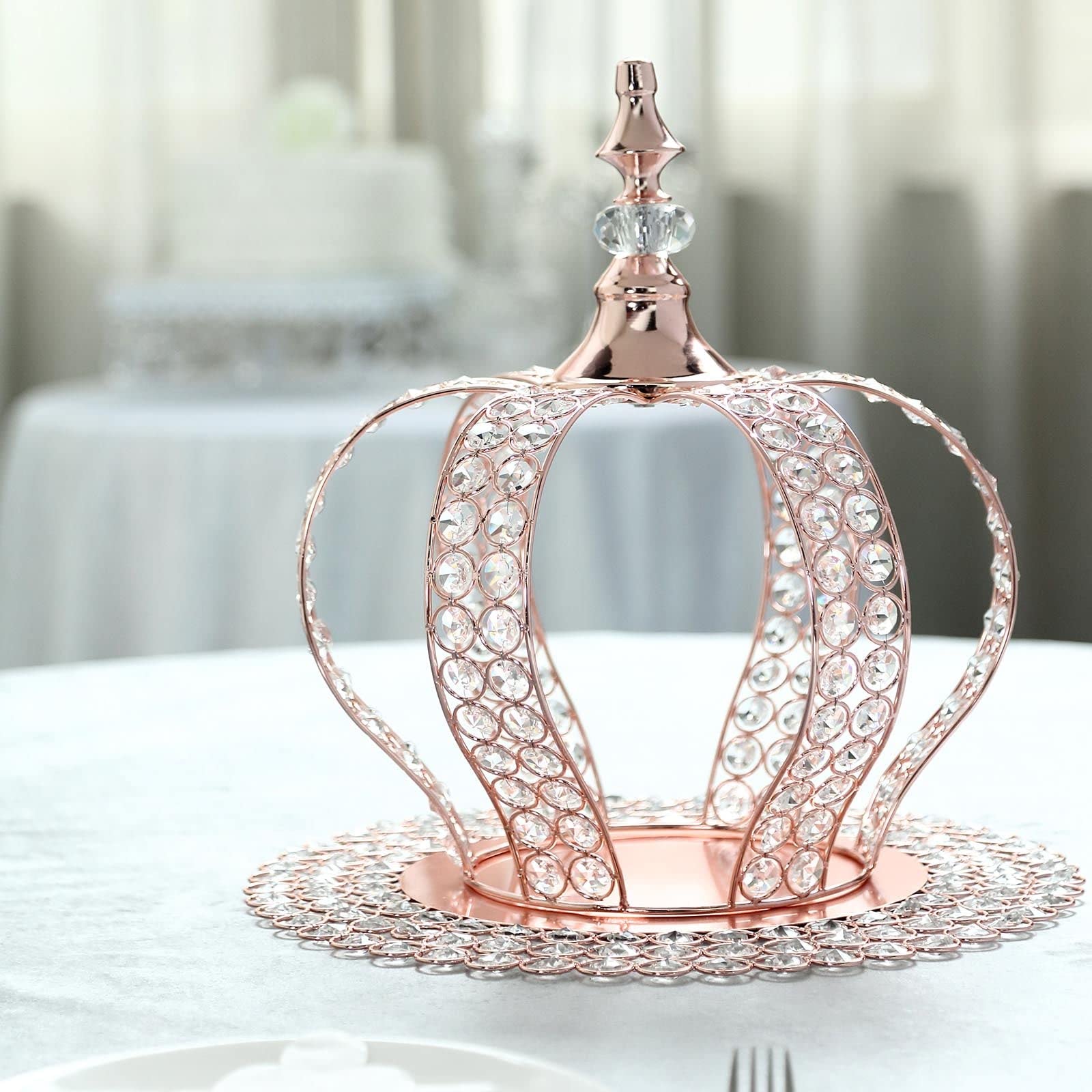 TABLECLOTHSFACTORY 14" Rose Gold Crystal Metallic Royal Crown Cake Topper with 168 Acrylic Beads For Wedding Birthday Party Special Event