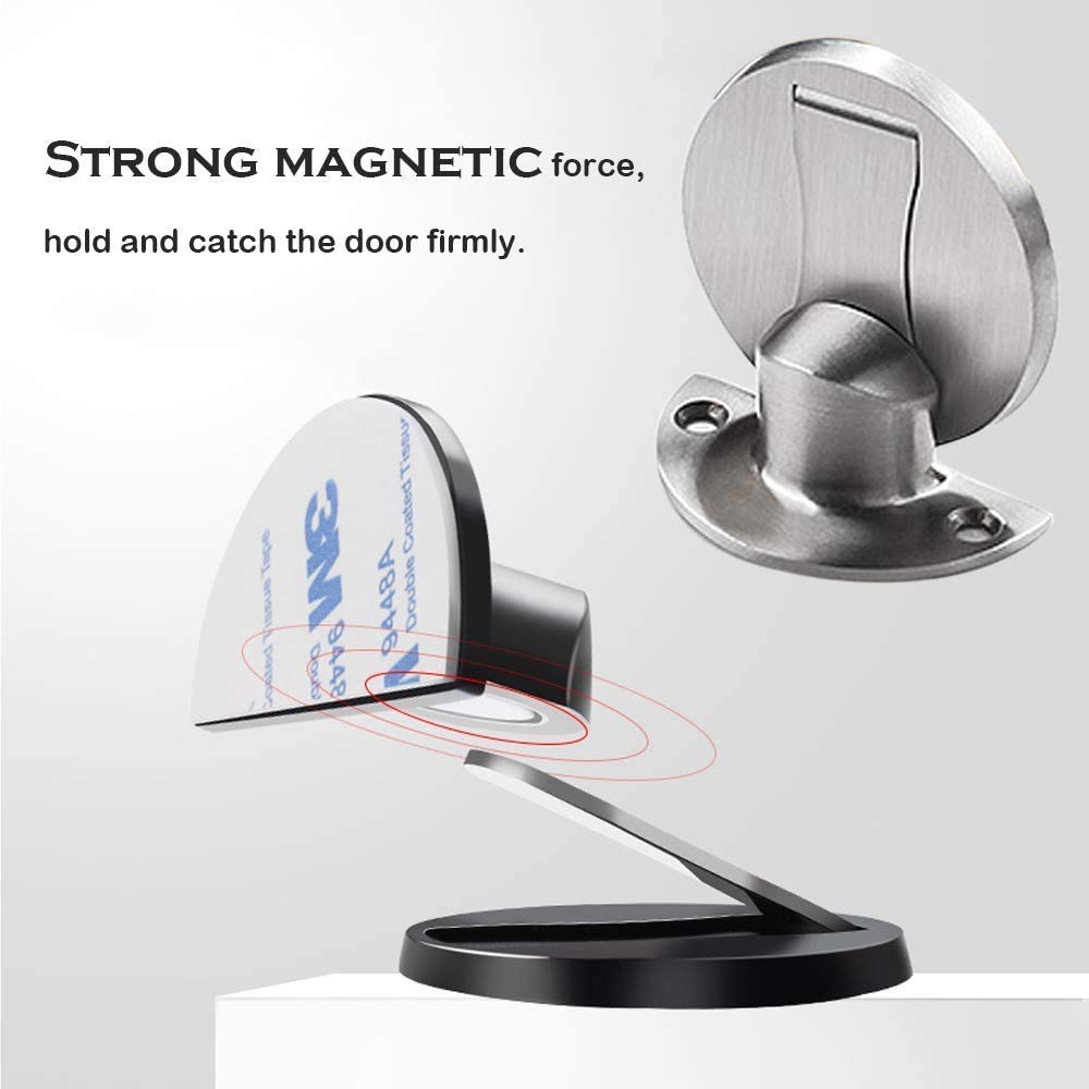 KOLAKO Magnetic Door Stop,Magnetic Door Stopper Brushed Satin Nickel,Floor Metal Magnetic Door Catch Invisible Door Holder with Adhesive,Stainless Steel Heavy Duty Silver Doorstop