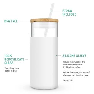 Tronco 20 oz Glass Tumbler Glass Water Bottle Straw Silicone Protective Sleeve Bamboo Lid - BPA Free -Black