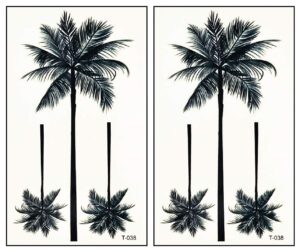 mini tattoos 2 sheets coconut palm beach tree cartoon temporary tattoo for men women kids children's art fashion fun party tattoos stickers fake body waterproof (06)