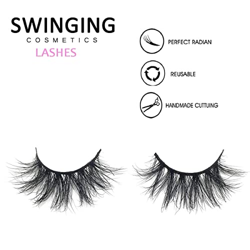 SWINGINGHAIR Lashes, 3D Eyelashes 19mm Natural False Eyelashes Siberian 3D Lashes Natural Look Eyelashes Hand-made Fluffy Volume Lashes 1 Pair