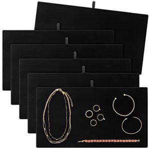 juvale 6 pack velvet jewelry display tray for selling and displaying necklaces, earrings, jewels, bracelets, anklets, rings, gemstones, chains, brooches (black, 14 in)