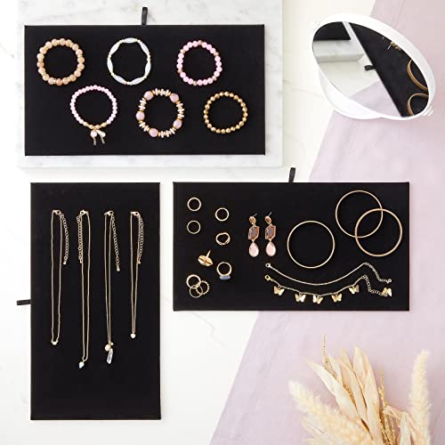 Juvale 6 Pack Velvet Jewelry Display Tray for Selling and Displaying Necklaces, Earrings, Jewels, Bracelets, Anklets, Rings, Gemstones, Chains, Brooches (Black, 14 in)