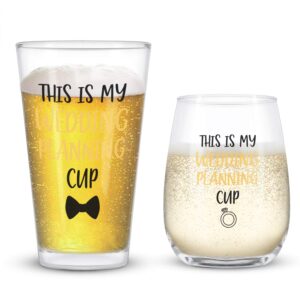 this is my wedding planning glass set for wedding – unique engagement gifts for him and her – perfect engagement present, wedding gift, bridal shower gift set of 2 with beautiful gift box