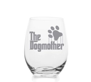 lushy wino – the dog mother – cute, novelty etched stemless 18-ounce wine glass with funny sayings in gift box