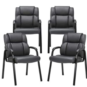 CLATINA Leather Guest Chair with Padded Arm Rest for Reception Meeting Conference and Waiting Room Side Office Home Black 4 Pack