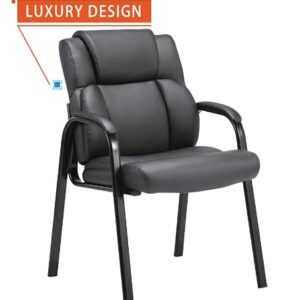 CLATINA Leather Guest Chair with Padded Arm Rest for Reception Meeting Conference and Waiting Room Side Office Home Black 4 Pack