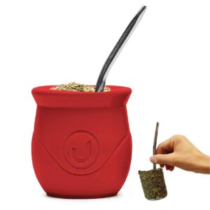 balibetov yerba mate set - balimate an innovative self-clean modern gourd design - mate cup and bombilla (yerba mate straw) included (red)