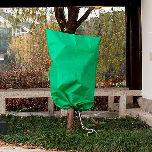 Homimp Frost Protection for Plants,4 Pack of Drawstring Plant Covers (31.5" x 47.3" Inch) Warm Plant Protection Cover Bags for Winter Frost Cold Weather Shrubs & Trees Jacket Covers (Green)