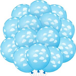 36 pieces blue cloud latex balloons mid blue with clouds matte balloons 12 inches cloud print light blue balloons for baby shower boys girls birthday party supplies
